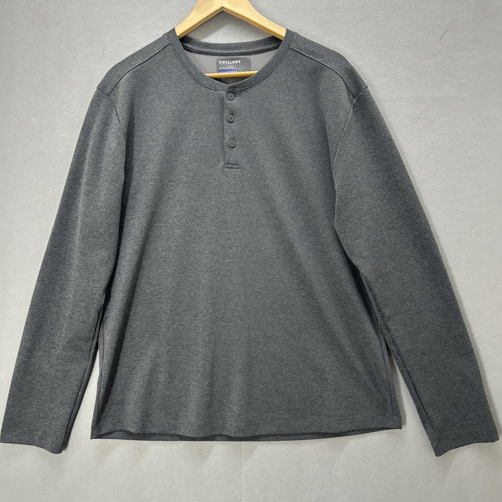 Twillory Henley Shirt Men Size XL Gray Long Sleeve Henley Athleisure Athletic
